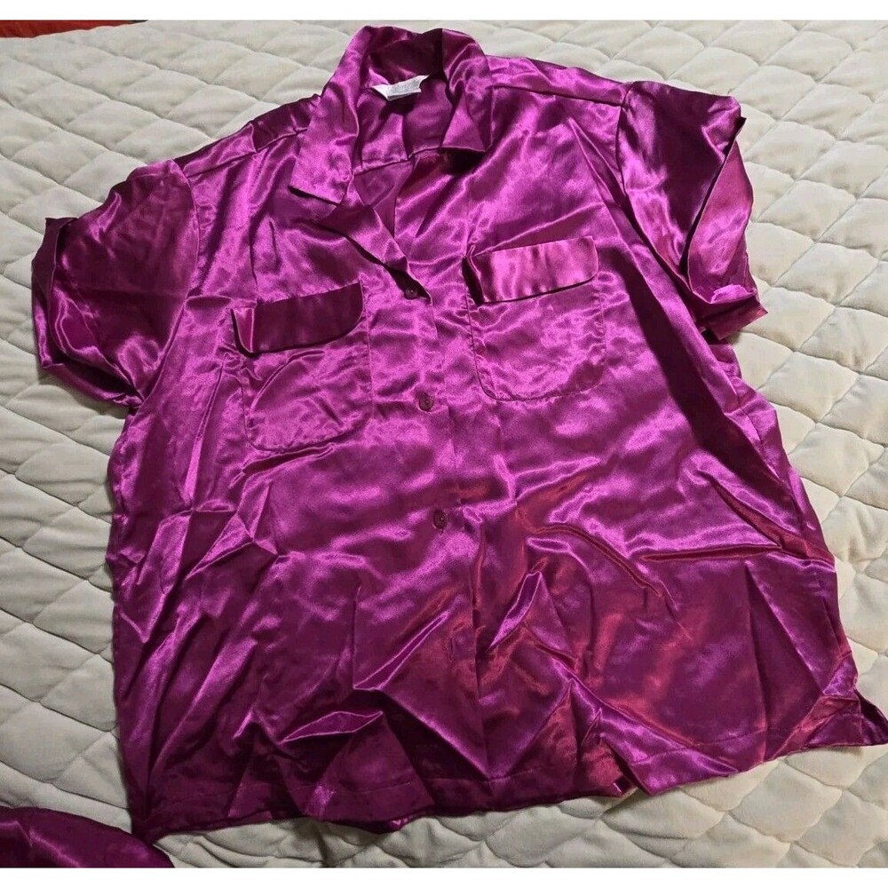 Vintage 90s Sabrina for Mervyn's L Pink Silky Nightie Sleep Wear Top Bottom 34"
